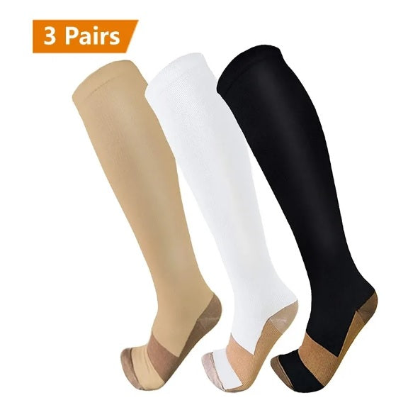 Zipper Compressiesokken 3 paar mix kleuren S/M -ZWART-WIT-BEIGE