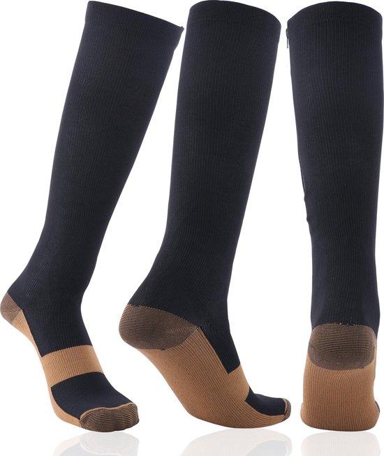 Zipper Compressiesokken 3 paar mix kleuren S/M -ZWART-WIT-BEIGE