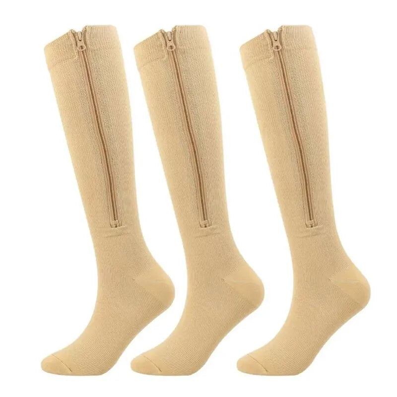 Zipper Compressiesokken 3 paar mix kleuren S/M -ZWART-WIT-BEIGE