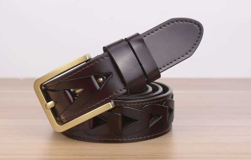 Heren leder gevlochten riem -130 cm bruin