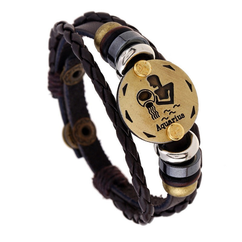 Leather Horoscope Bracelet with Zodiac Sign.