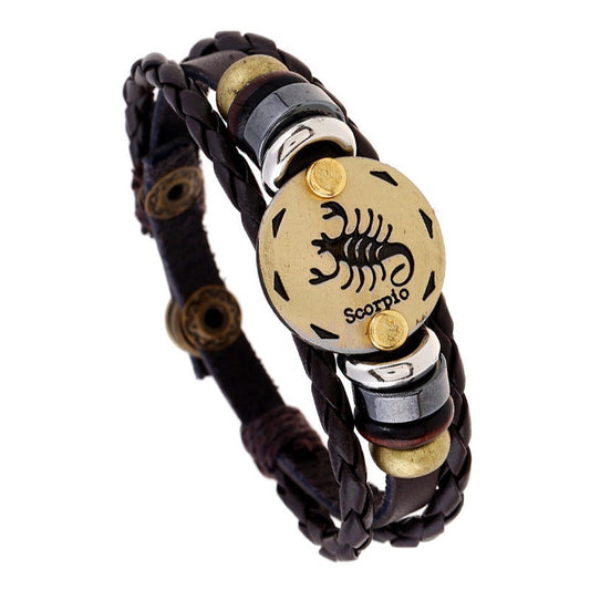 Leather Horoscope Bracelet with Zodiac Sign.