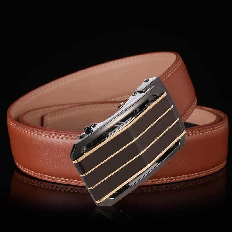Lederen Heren riem camel met automatic gesp.-130cm