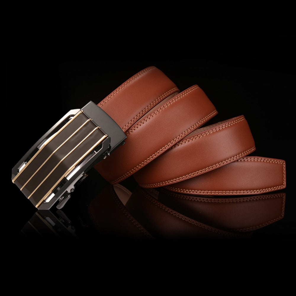 Lederen Heren riem camel met automatic gesp.-130cm