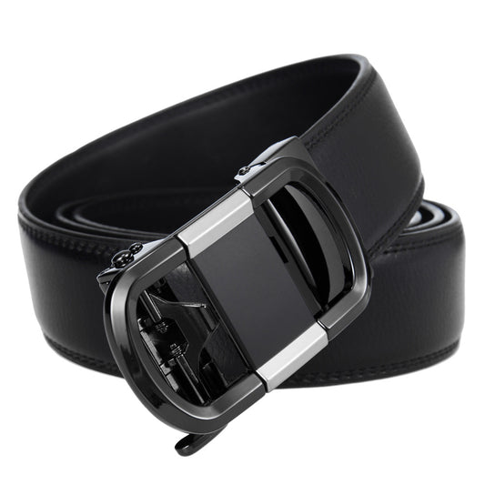 Men's leather belt black with automatic buckle.