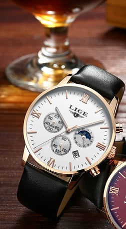 LIGE Horloge Elite Chronograaf-wit wijzerplaat