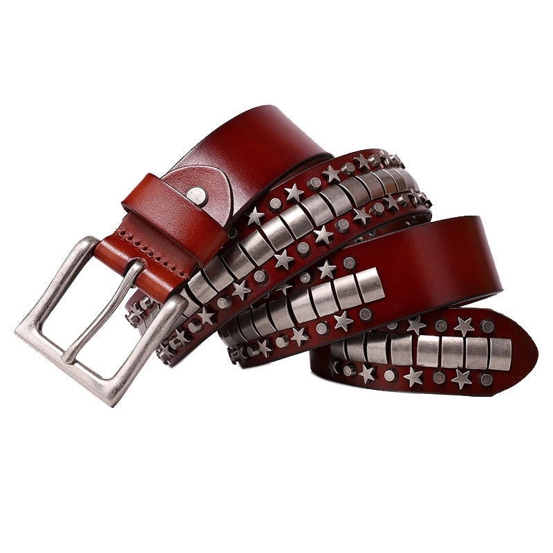 Lederen unisex Riem roest-Bruin met ster-klinknagels