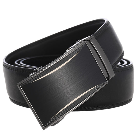 Men's leather belt black with automatic buckle.