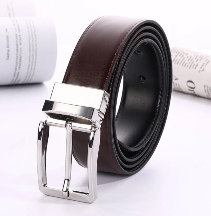 Heren riem leder en aan Twee kanten draagbaar zwart/bruin 130 cm