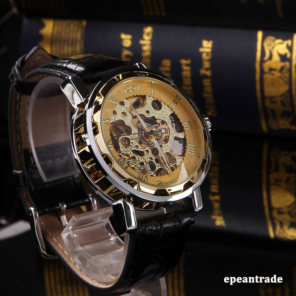 Heren Horloge -Mechanisch-Skeleton polshorloge RVS-goud