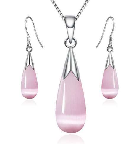 Oorbel waterdrop zilveren sieraden set -pink