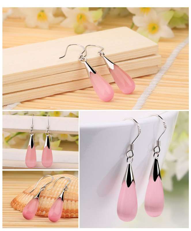 Oorbel waterdrop zilveren sieraden set -pink