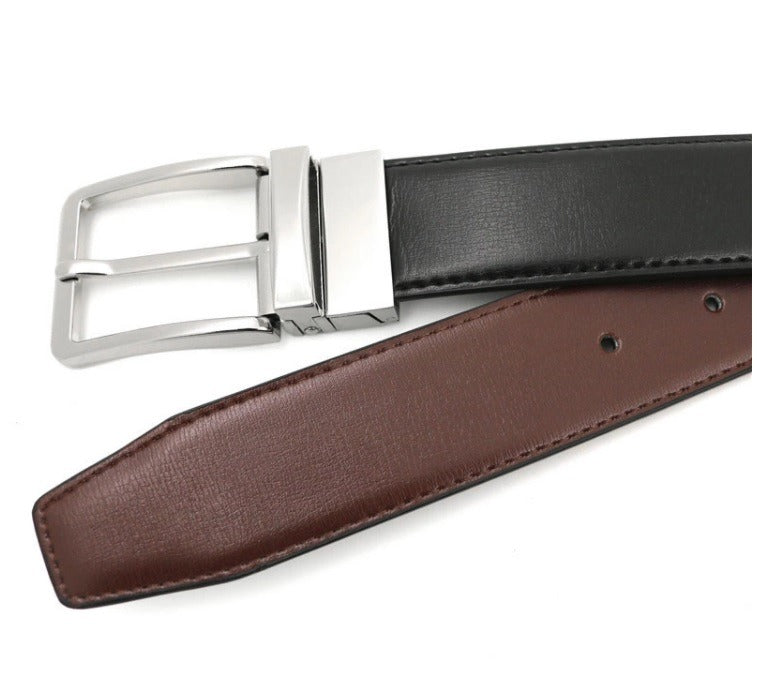 Heren riem leder en aan Twee kanten draagbaar zwart/bruin 130 cm