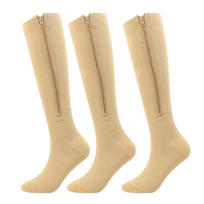 Zipper Compressiesokken 3 paar mix kleuren- L/XL ZWART-WIT-BEIGE