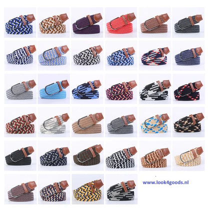 Elastische Geweven Riem Gevlochten Riem Rekbaar Bruin/Wit R0046
