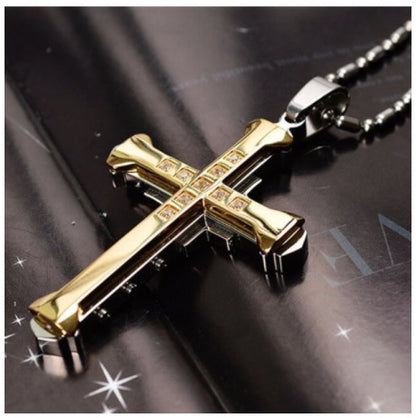 Heren Kruis hanger met ketting met Zirkonia