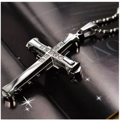 Heren Kruis hanger met ketting met Zirkonia