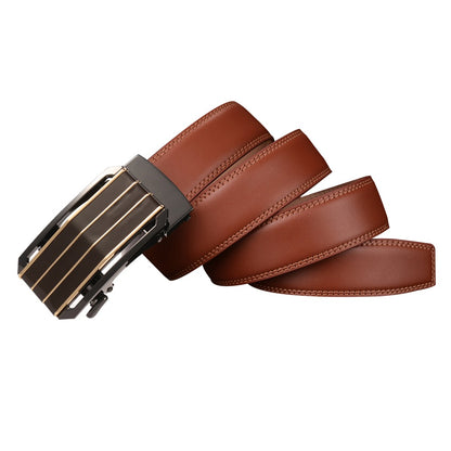 Lederen Heren riem  camel met automatic gesp.-130cm
