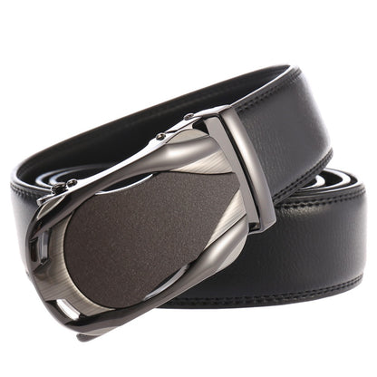 Heren riem leder-zwart 130cm met bruine automatische gesp