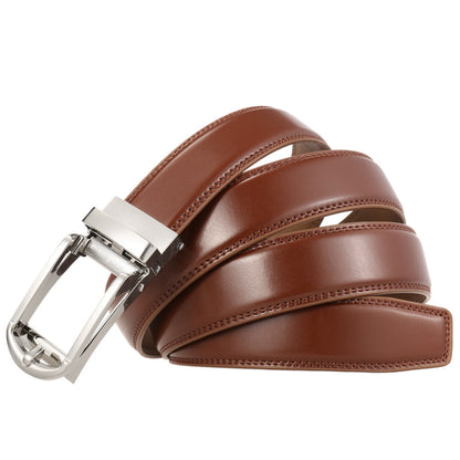 Men's belt leather-brown (shade camel) with automatic buckle.