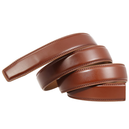 Men's belt leather-brown (shade camel) with automatic buckle.