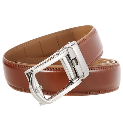 Men's belt leather-brown (shade camel) with automatic buckle.