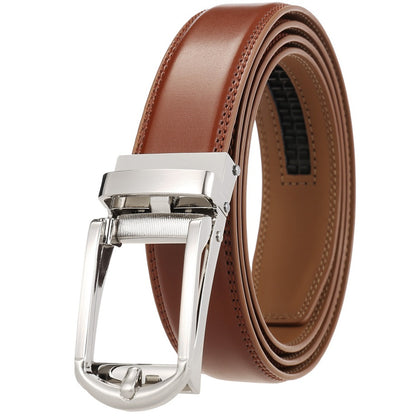 Men's belt leather-brown (shade camel) with automatic buckle.