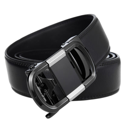 Men's leather belt black with automatic buckle.