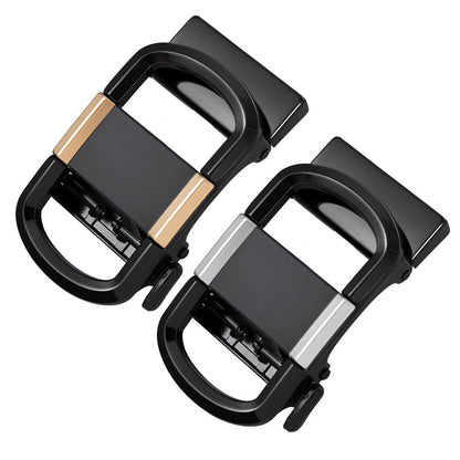 Men's leather belt black with automatic buckle.