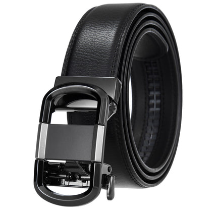 Men's leather belt black with automatic buckle.