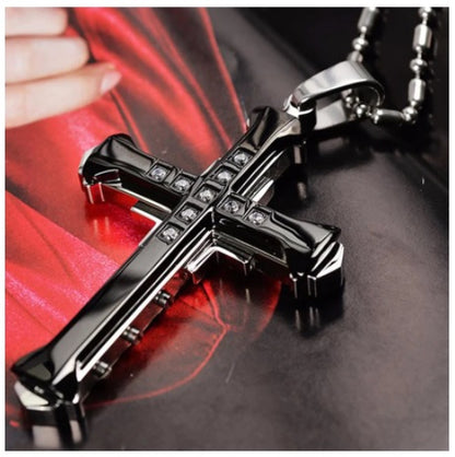 Heren Kruis hanger met ketting met Zirkonia