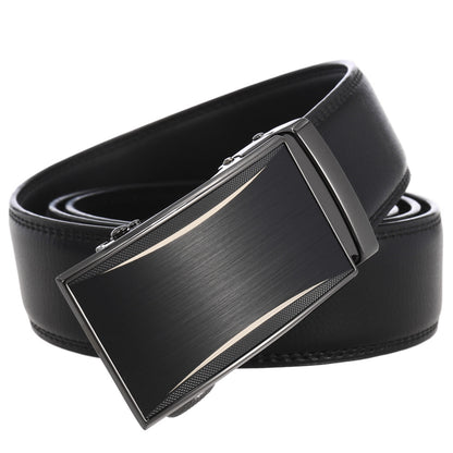 Men's leather belt black with automatic buckle.