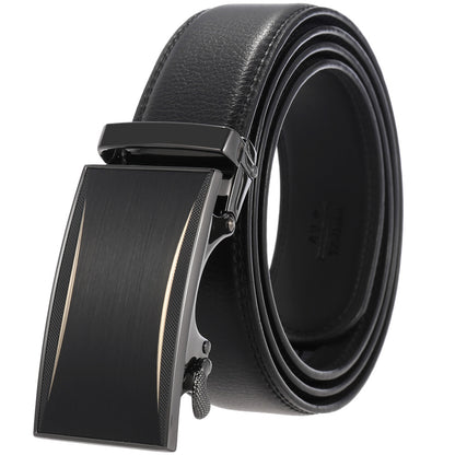 Men's leather belt black with automatic buckle.