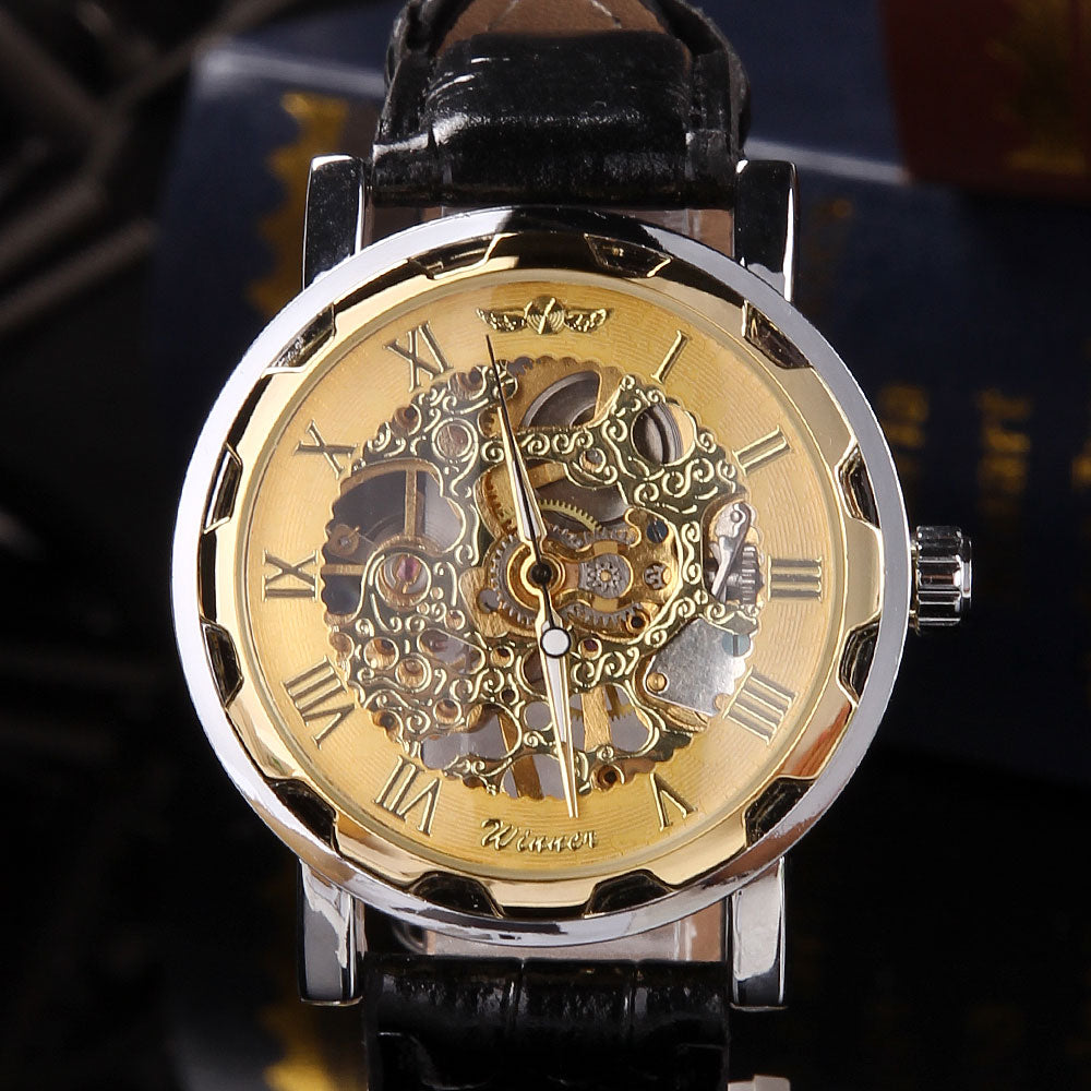 Heren Horloge -Mechanisch-Skeleton polshorloge RVS-goud