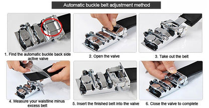Heren riem leder-zwart 130cm met bruine automatische gesp