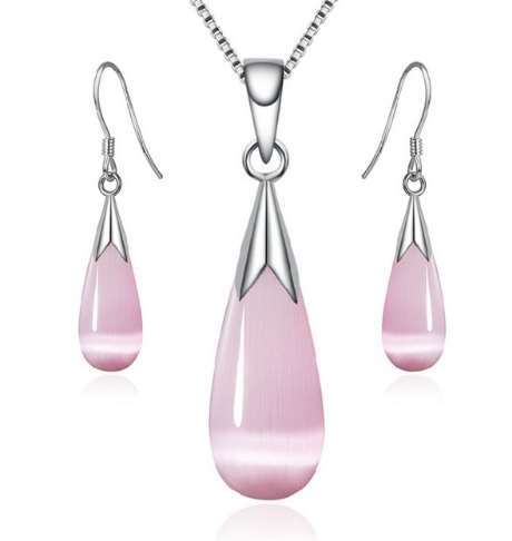 Oorbel  waterdrop  zilveren sieraden set -pink